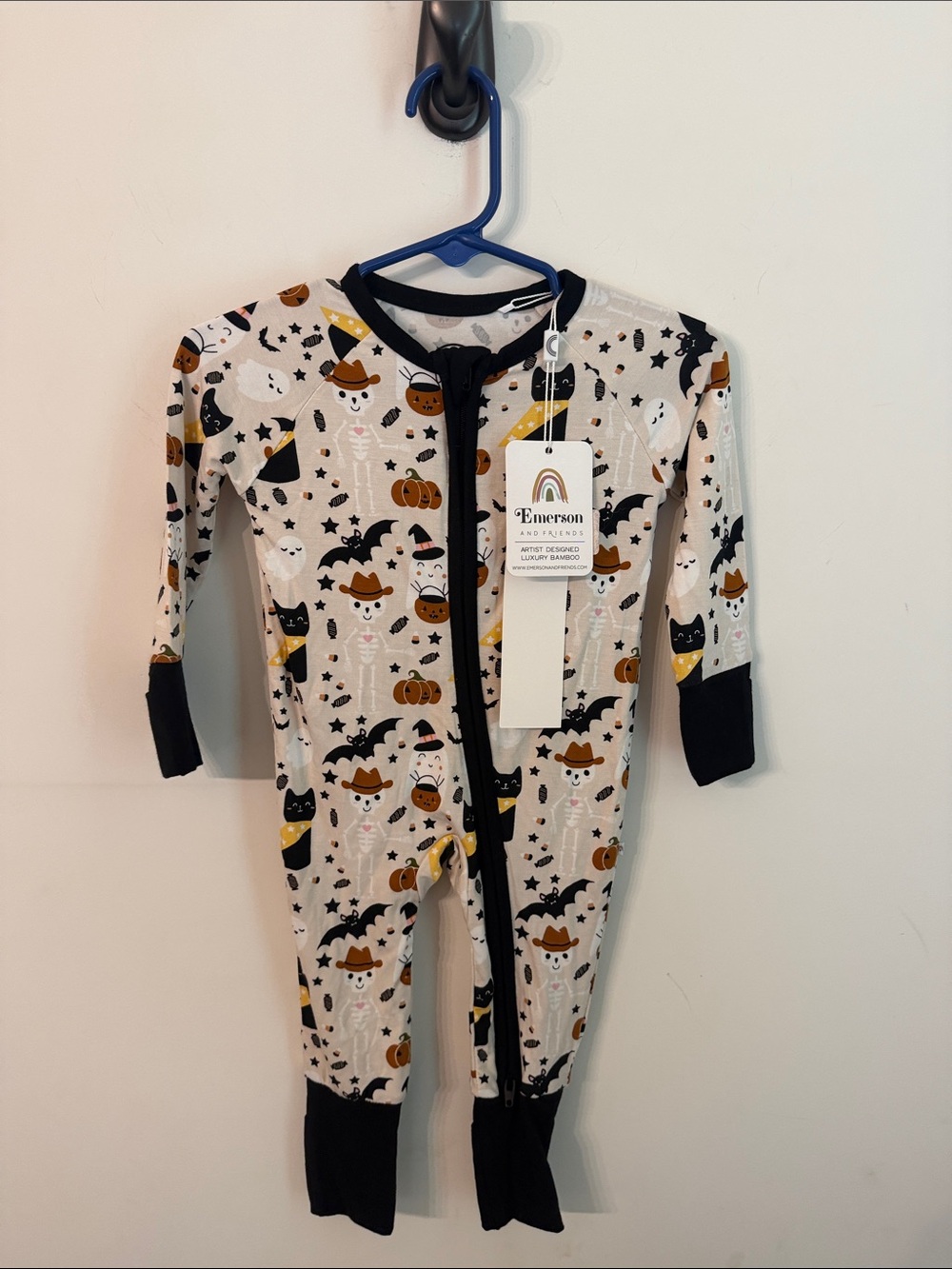 Emerson Kids Halloween Footed One-Piece in Cream and Black